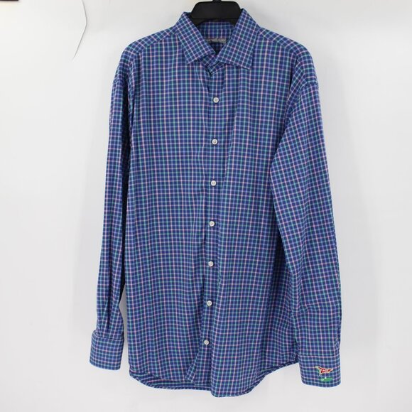 Peter Millar Wicking Shirt Mens L golf Performance Button Up Plaid Long Sleeve - Picture 2 of 11